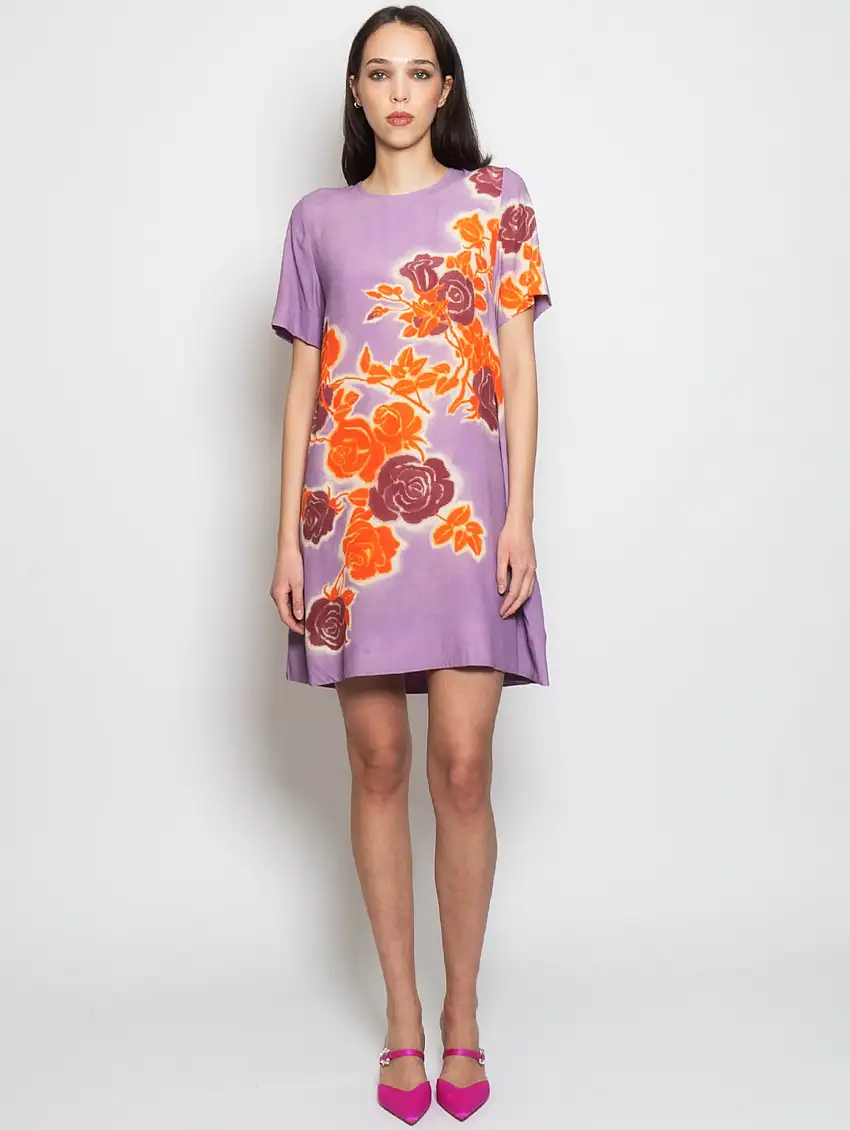 Abito con Stampa Girocollo Lilla