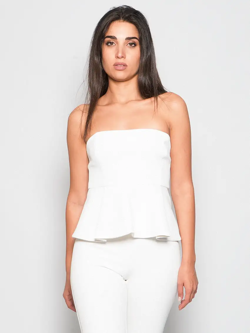 Top Stile Bustino con Pieghe Bianco