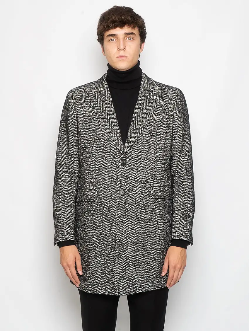 Cappotto Chevron Bouclè Grigio/Nero