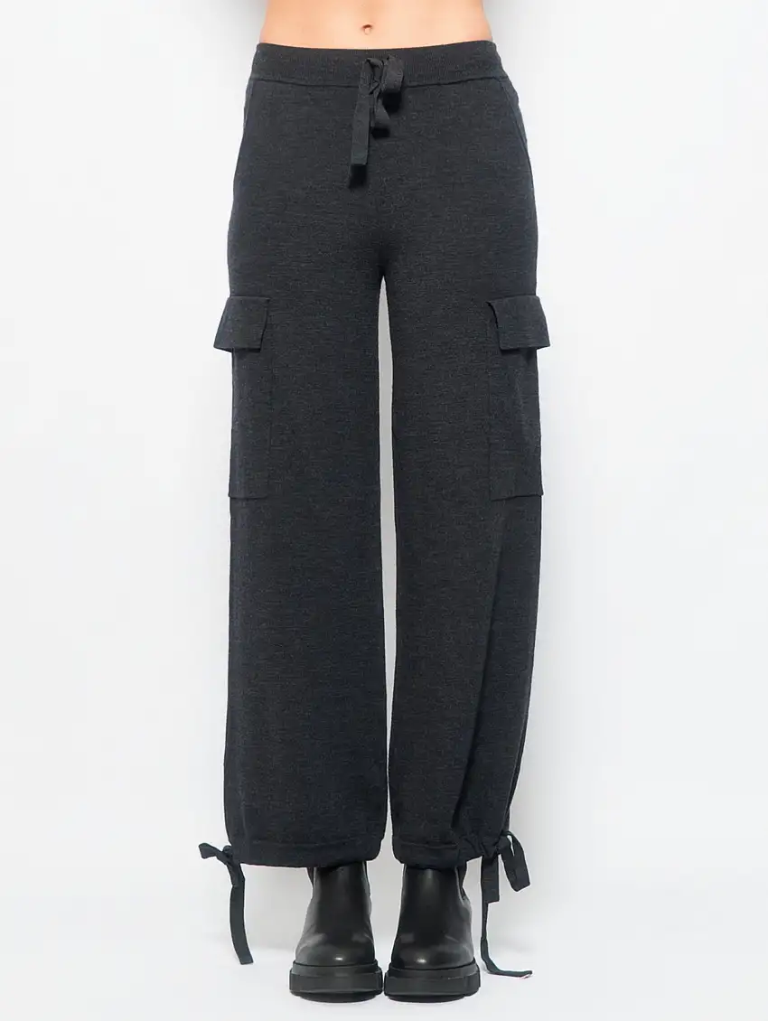 Pantalone Cargo in Maglia di Lana Grigio Scuro