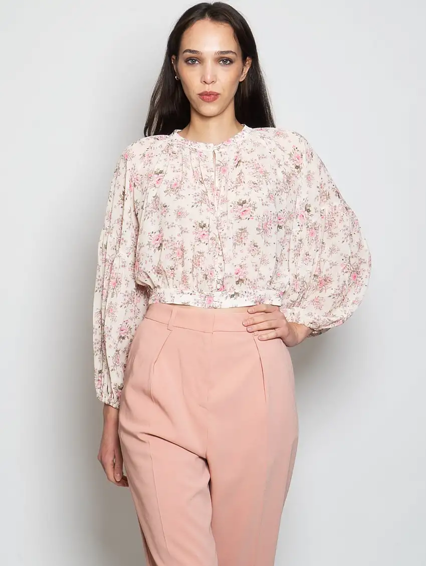 Camicia in Georgette con Stampa Floreale Multicolor