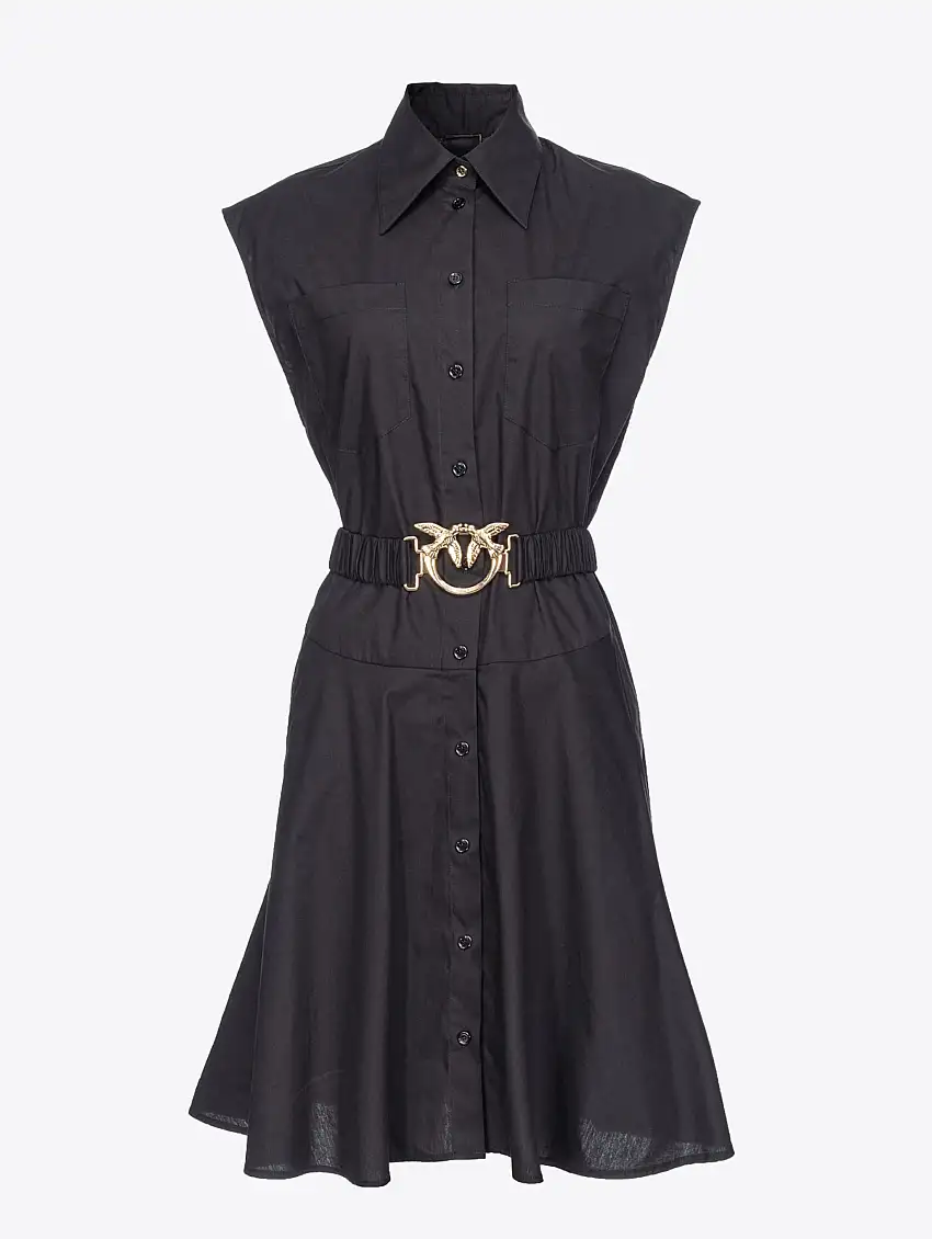 Abito Chemisier in Popeline di Cotone Nero