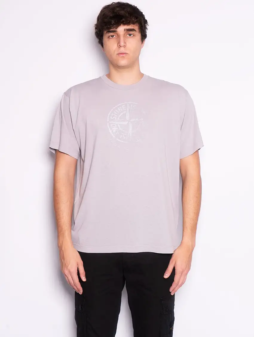 T-shirt Tinta in Capo con Logo Riflettente Grigio