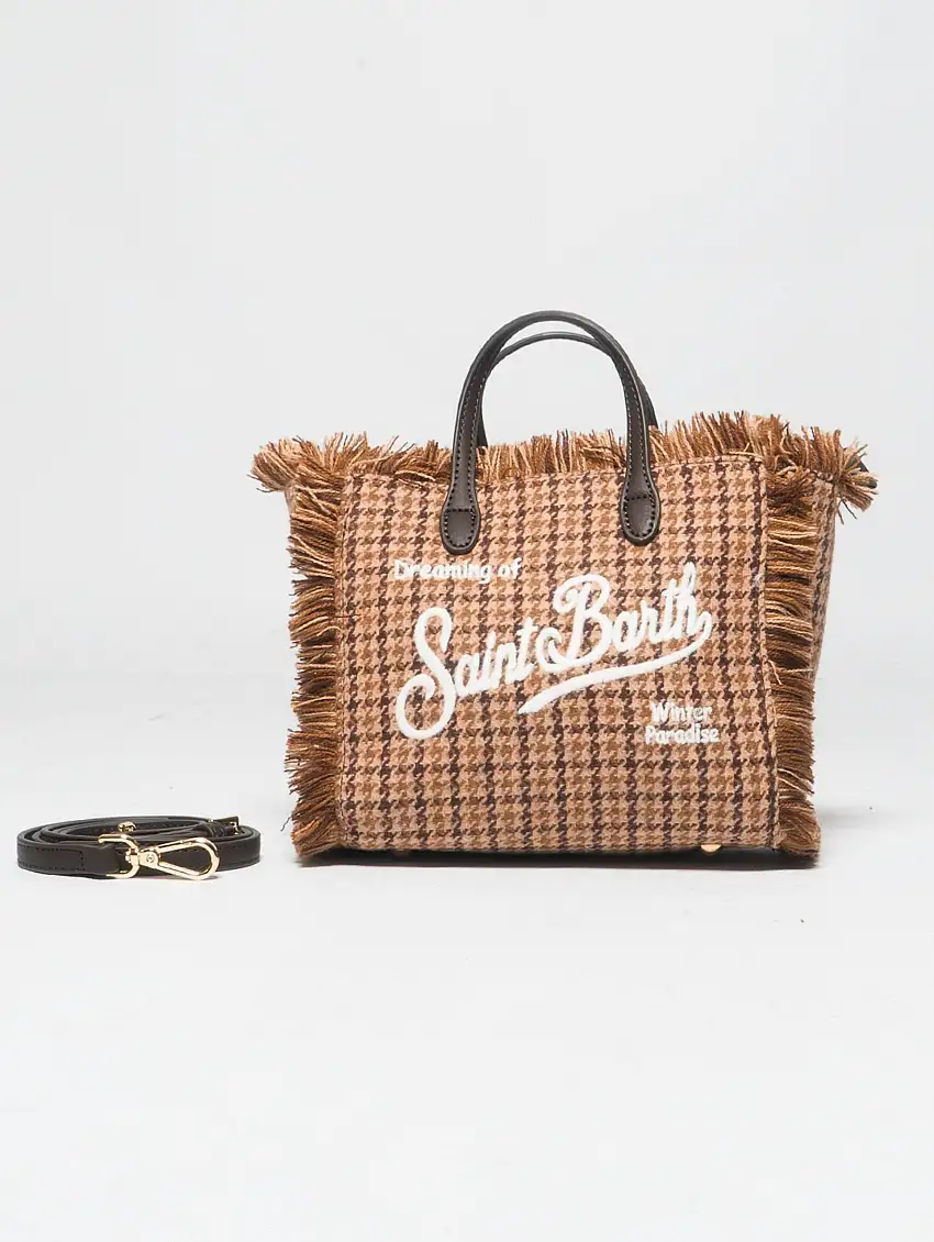 Borsa Vanity Mini in Micro Pied De Poule Marrone