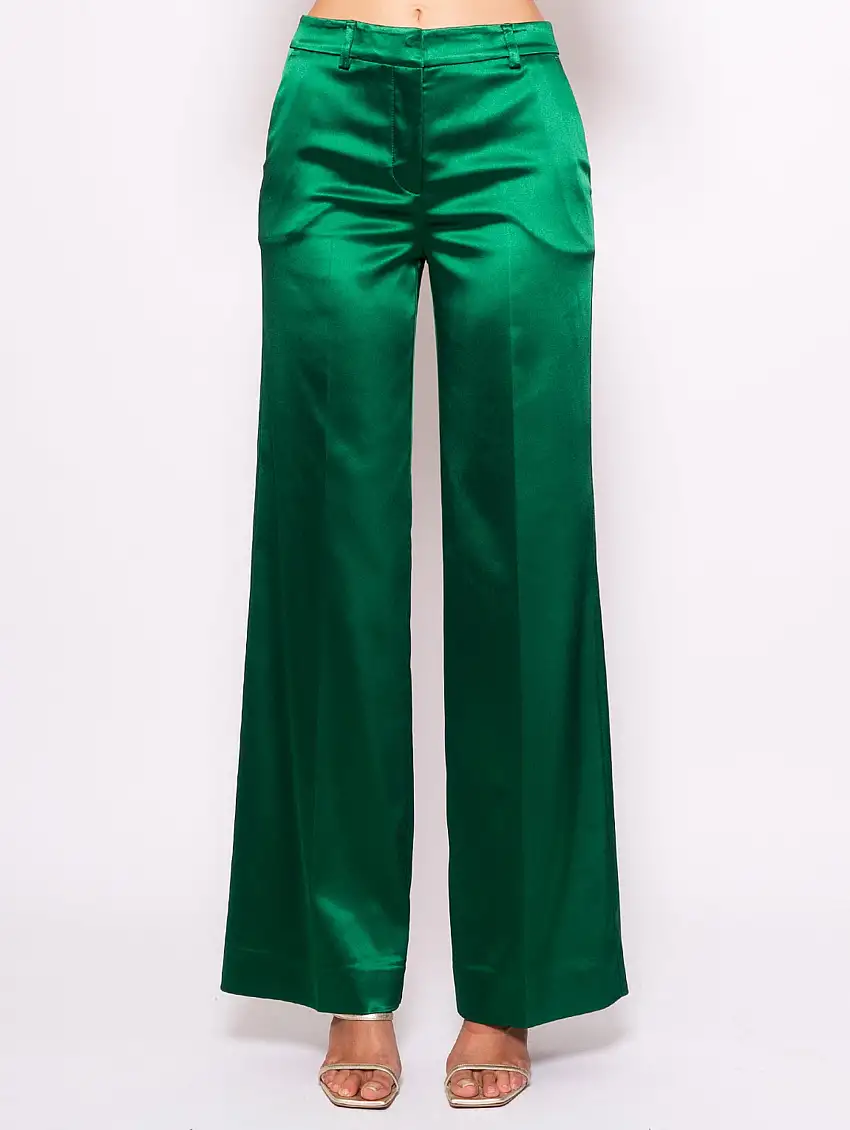 Pantaloni Palazzo in Raso Verde