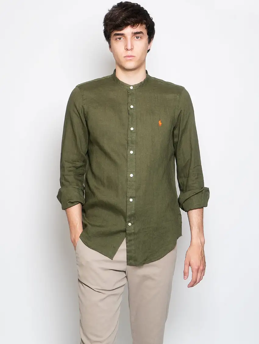 Camicia in Lino Collo Coreano Verde