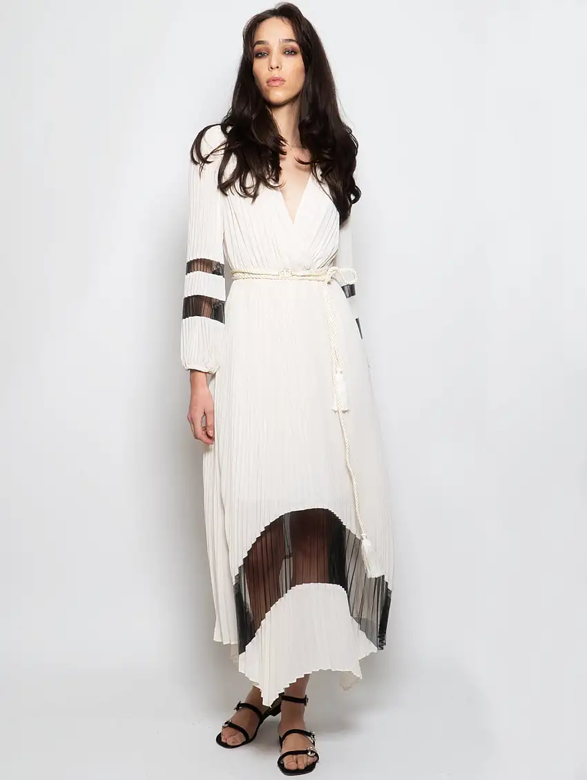 Abito Lungo Plissé Bianco/Nero