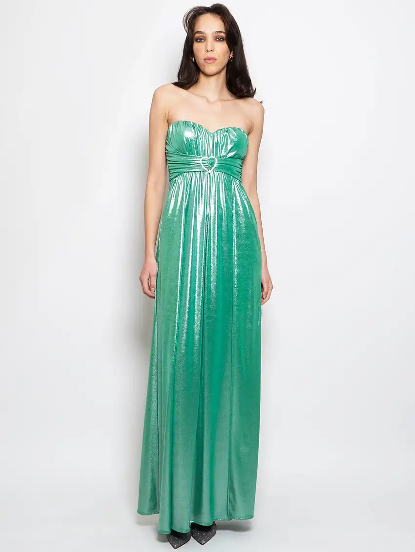 Abito Laminato con Scollo a Cuore Verde