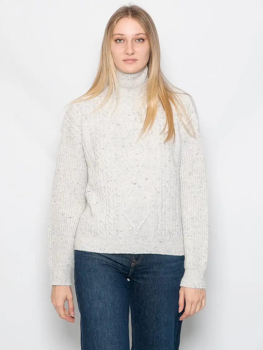 Maglia Collo Alto con Motivo a Losanghe Bianco