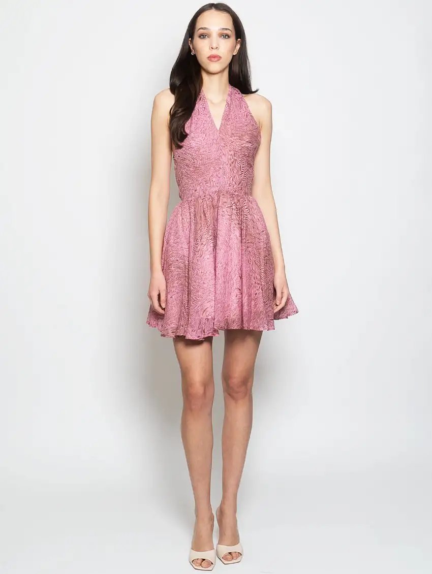 Abito Corto con Stampa Grafica Cacao/Rosa