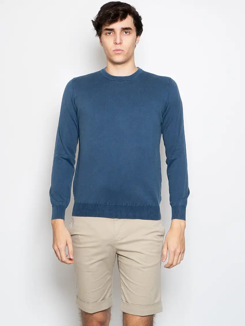Girocollo in Maglia di Cotone Blu