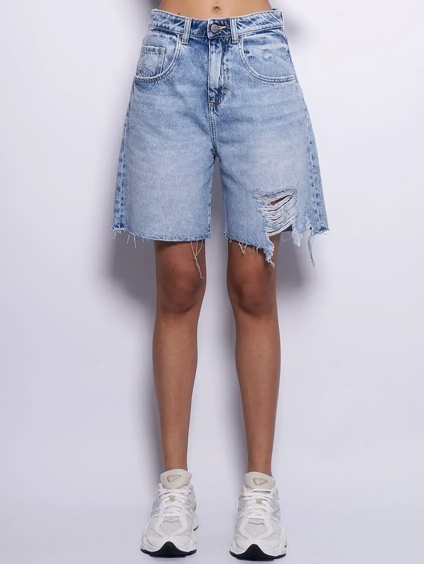 Shorts Lea in Denim Wide Fit Blu