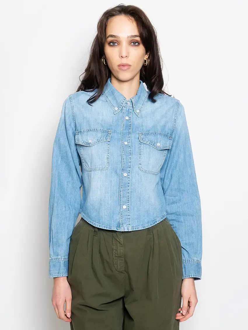 Camicia Corta in Denim Blu Chiaro