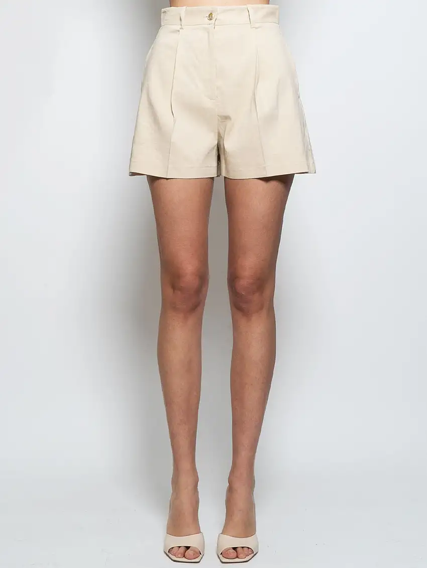 Shorts in Lino e Viscosa Beige