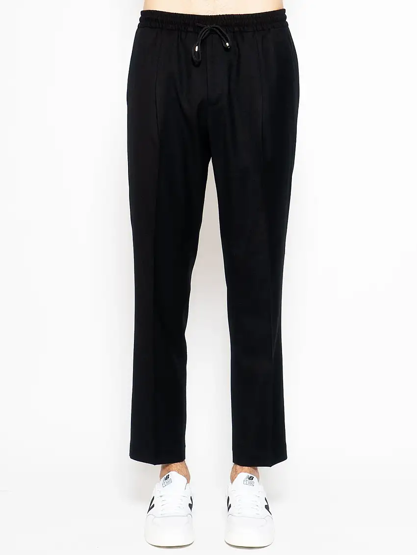 Pantaloni in Lana con Laccio in Vita Nero