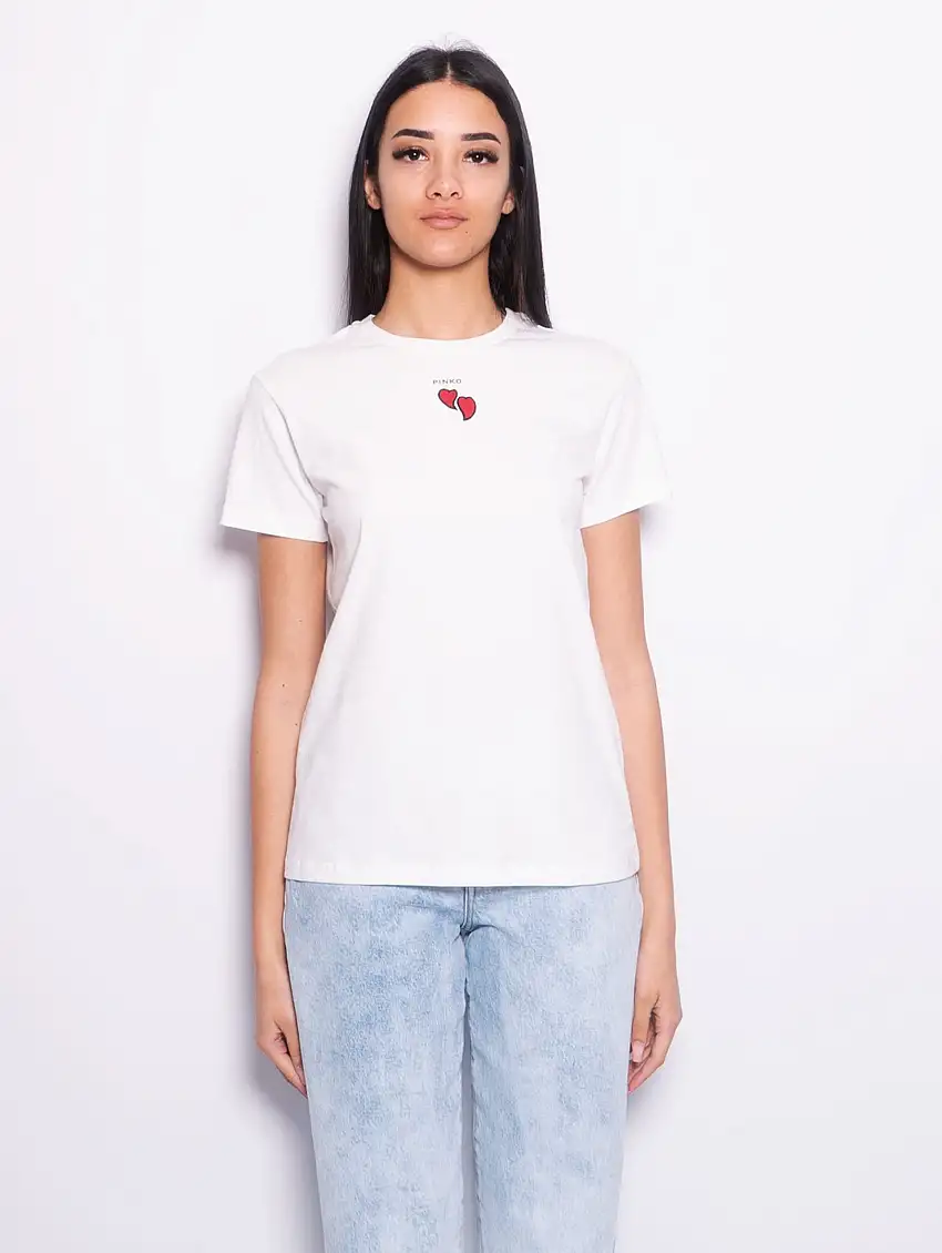 T-shirt con Cuori Ricamati Bianco