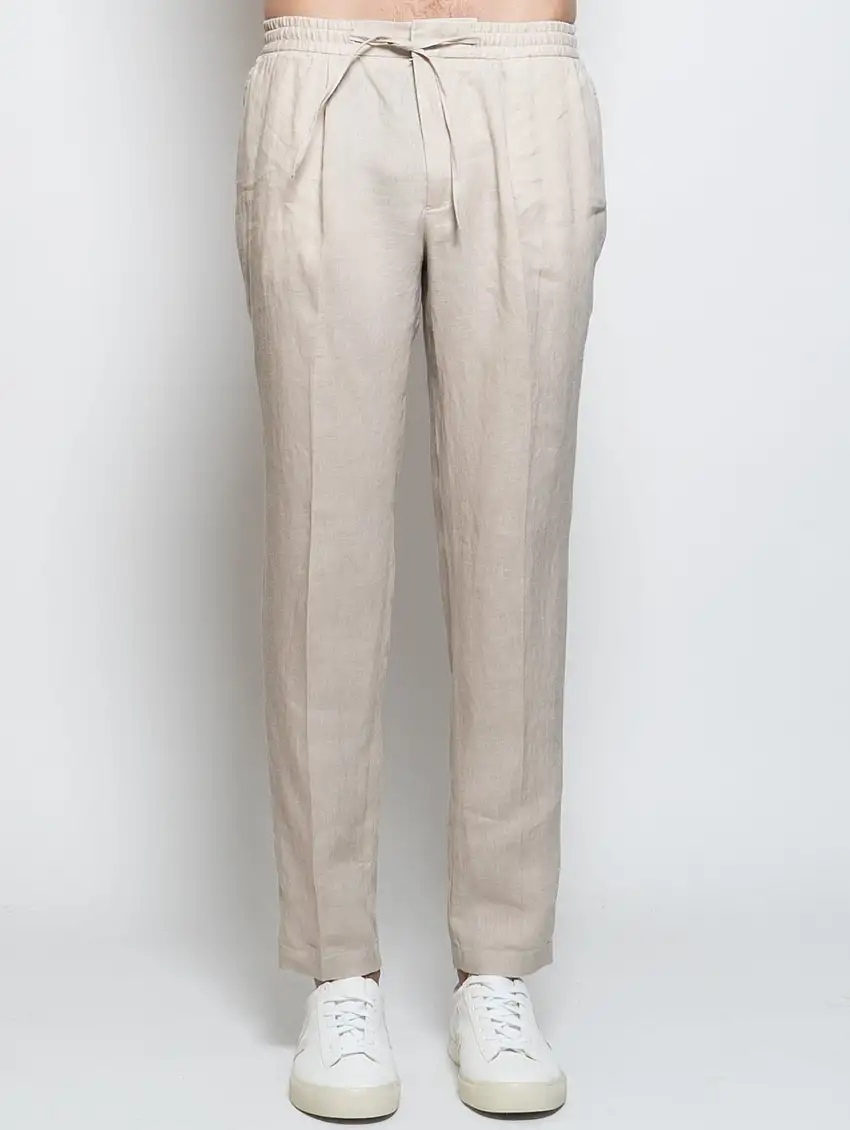 Pantaloni Jogger in Lino Lavato Beige