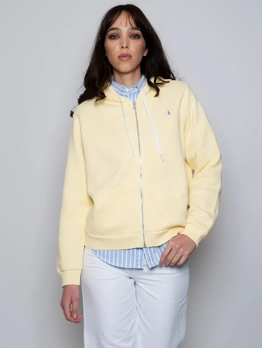 Felpa con Zip e Cappuccio Giallo