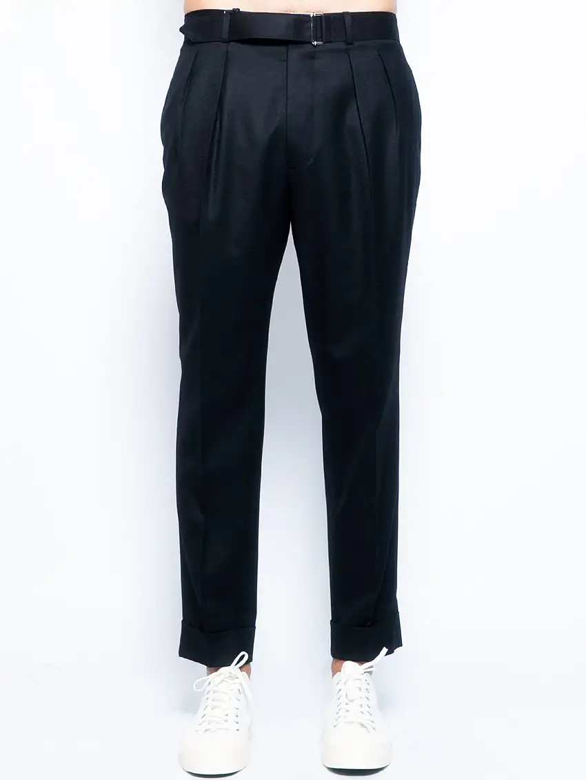 Pantalone in Fresco Lana con Cintura Nero