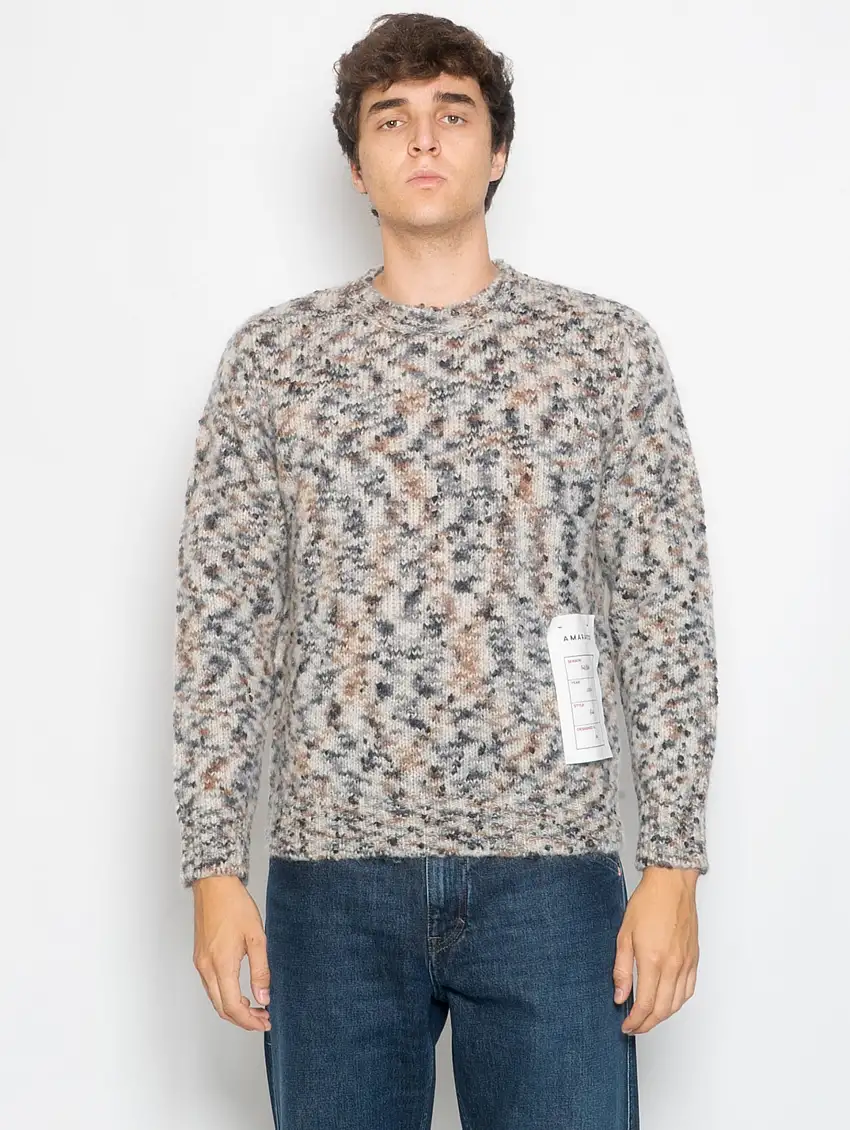 Maglione Girocollo in Mohair Melange Pietra