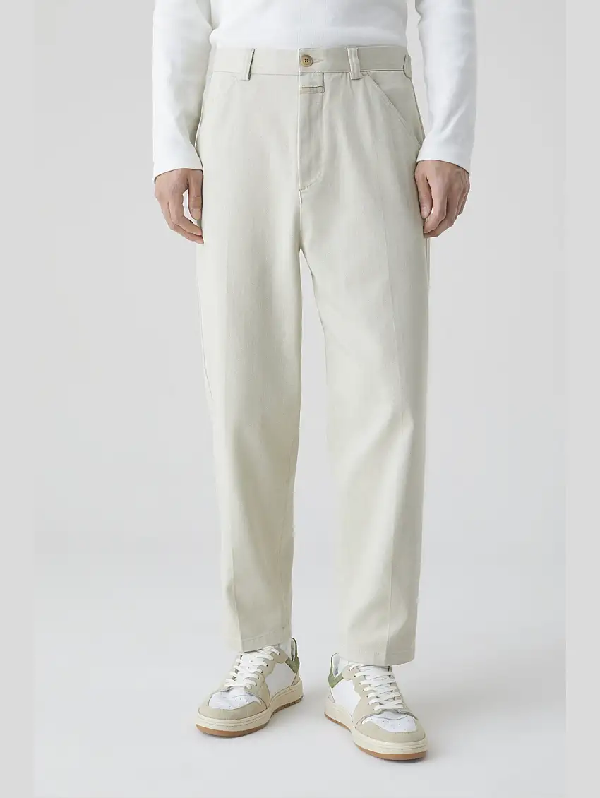 Pantalone in Twill di Cotone Organico Bianco