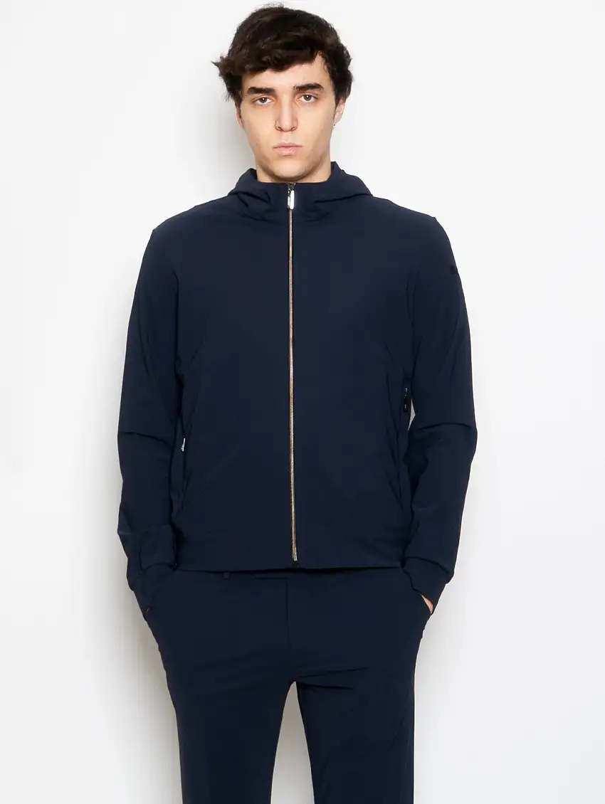 Felpa in Lycra con Zip e Cappuccio Blu