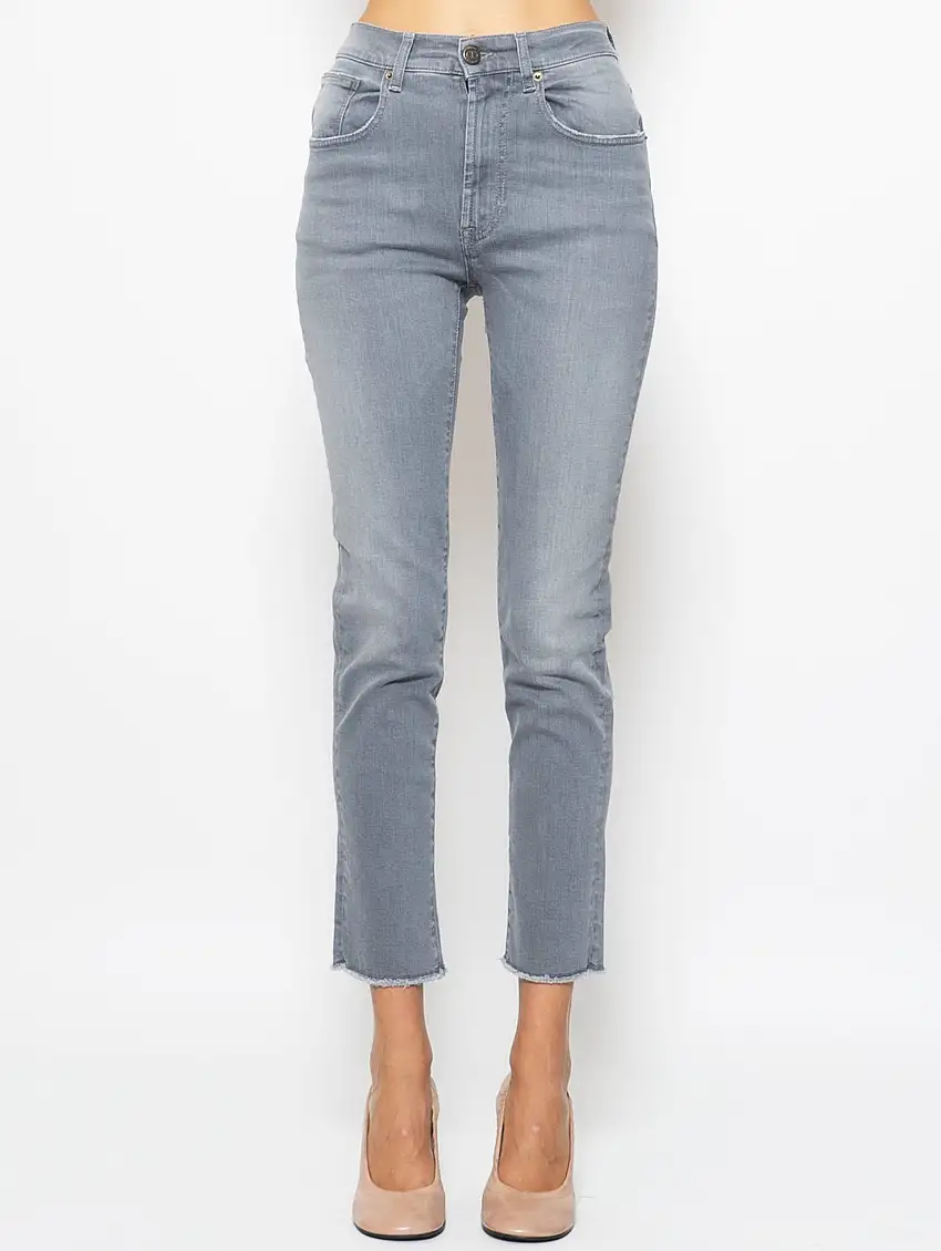 Jeans Slim Fit con Orlo Sfrangiato Grigio