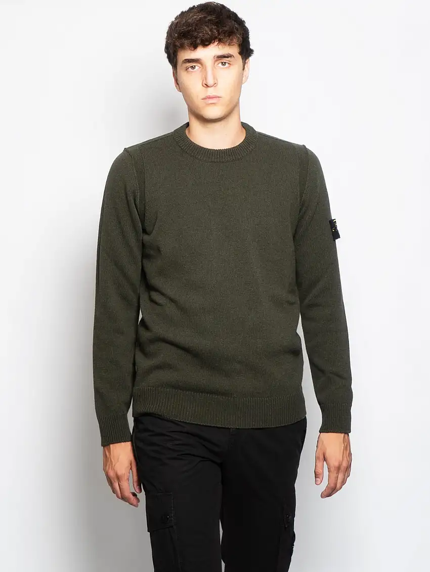 Maglia Girocollo in Lambswool Oliva