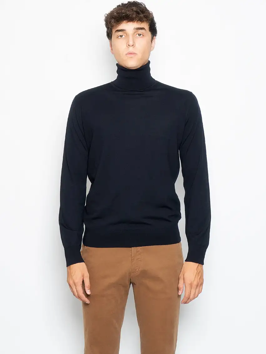 Maglia Collo Alto in Lana Ultrafine Blu