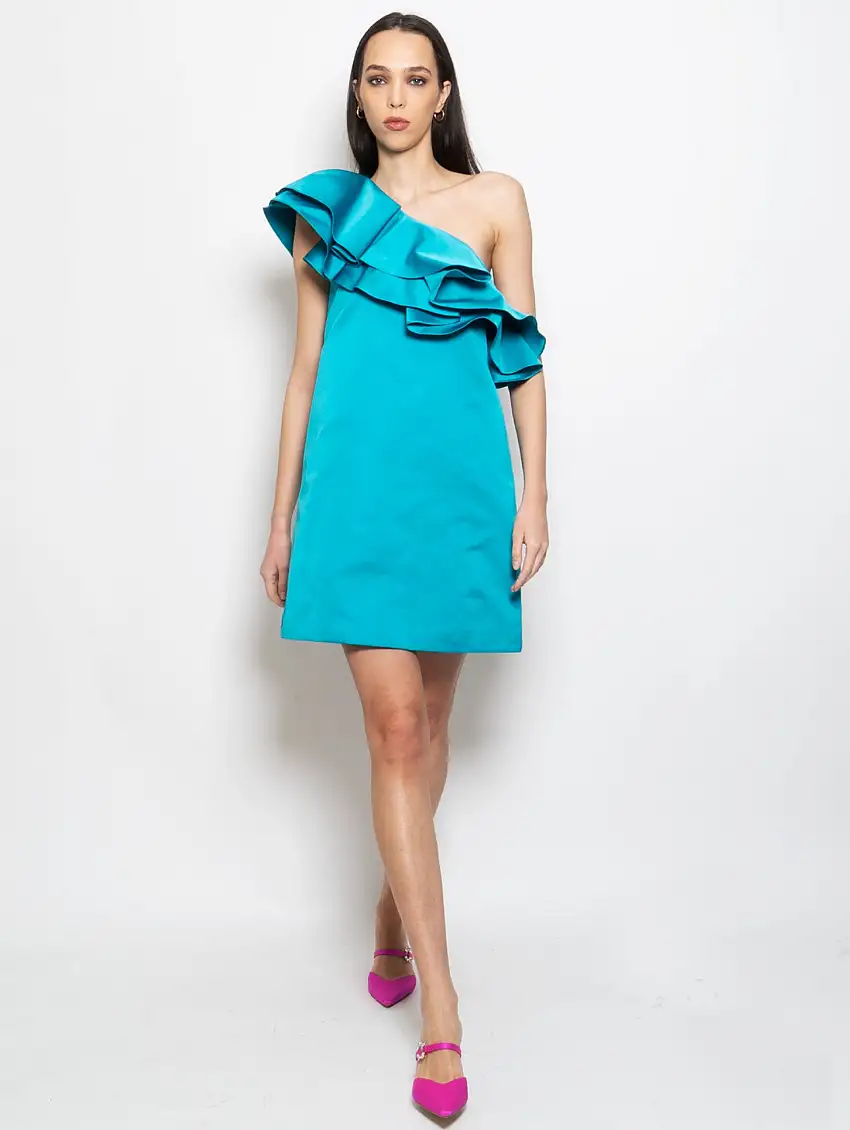 Abito Monospalla con Rouches Turchese