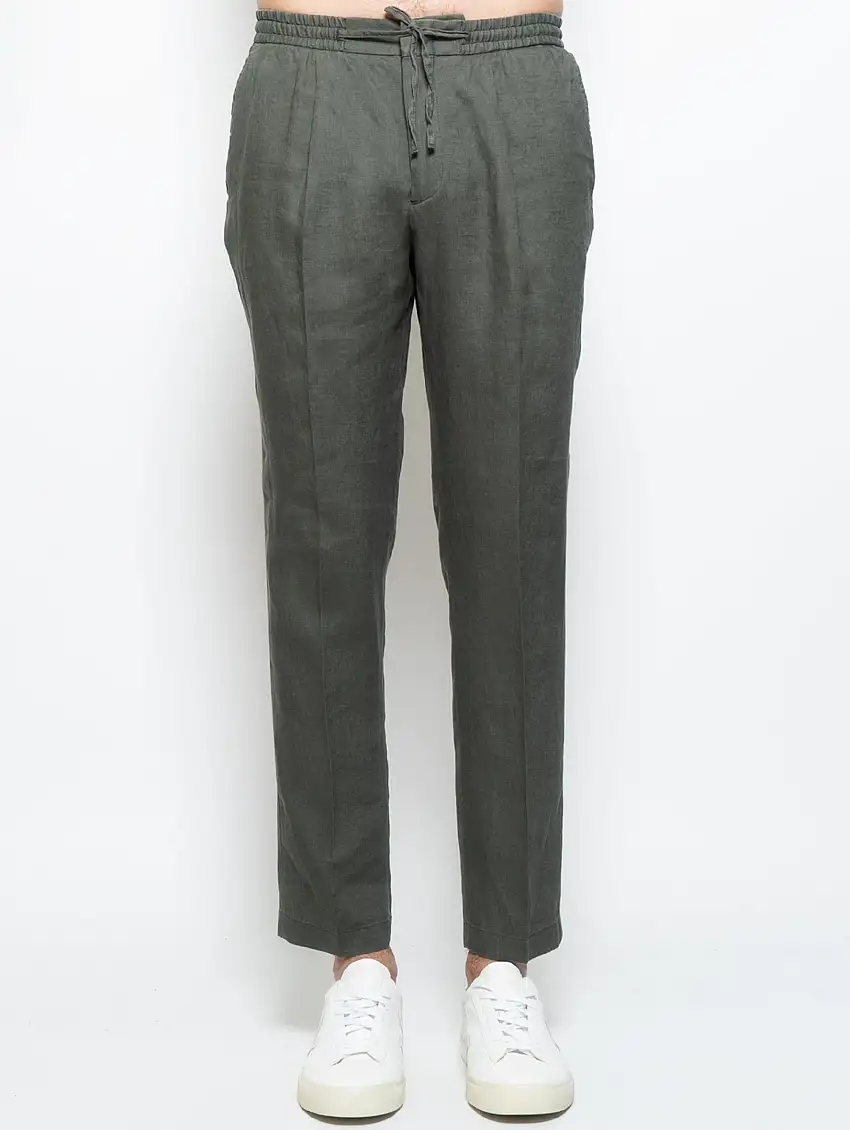 Pantaloni Jogging in Lino Lavato Verde