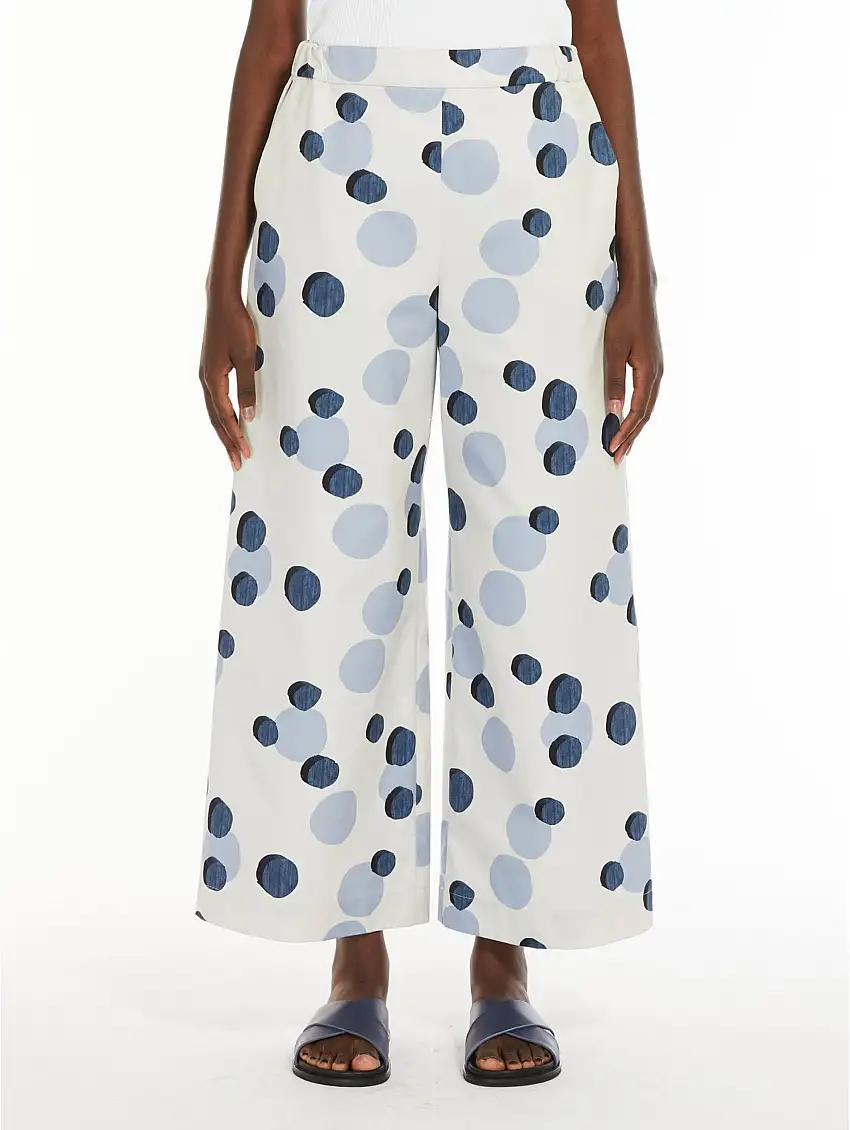 Pantaloni Ampi con Stampa Macchia Bianco/Blu