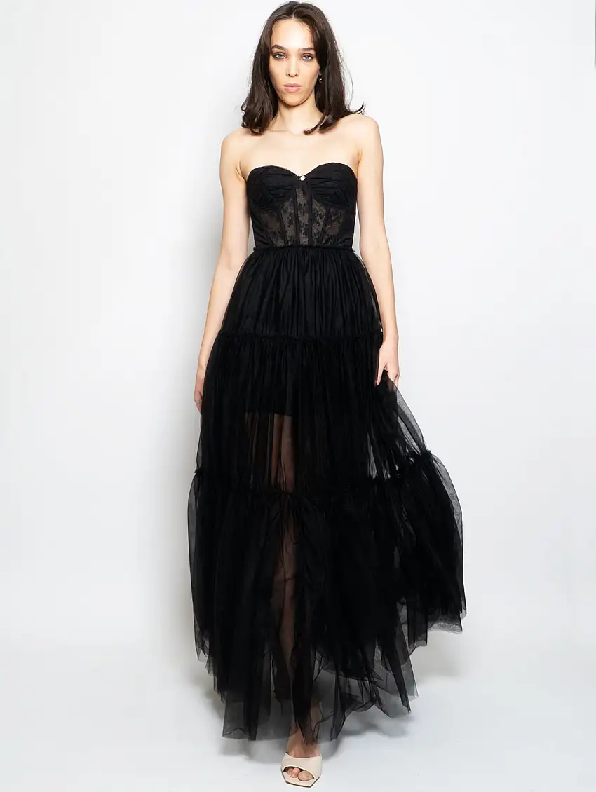 Abito Lungo in Tulle Nero