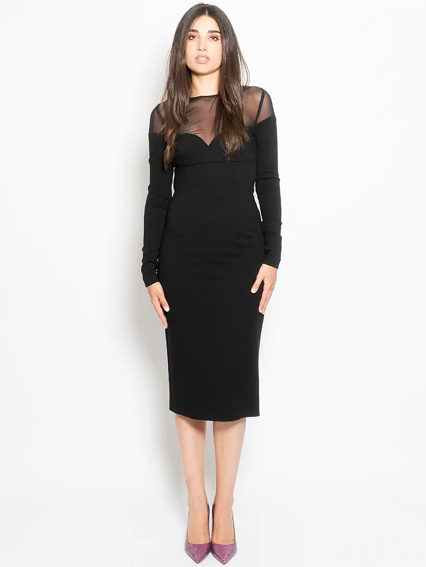 Abito Maniche Lunghe con Tulle Nero