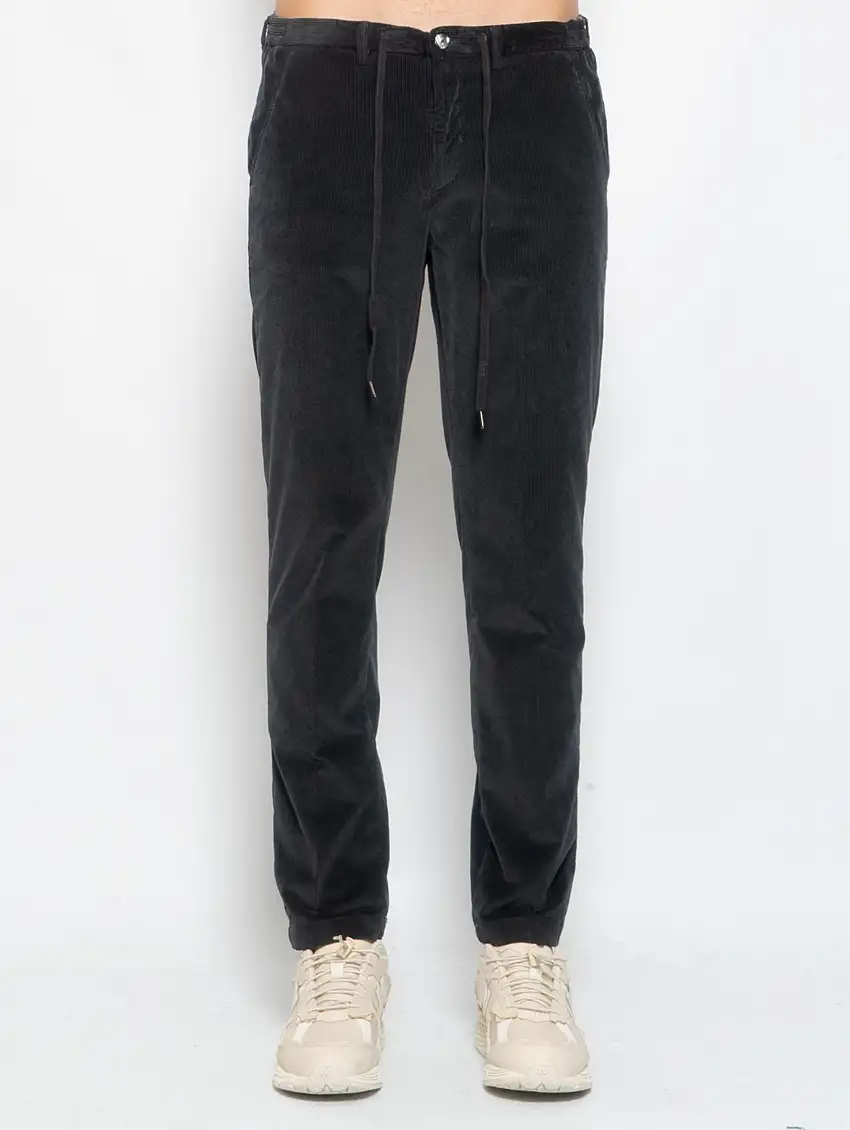 Pantaloni in Velluto con Laccio Antracite