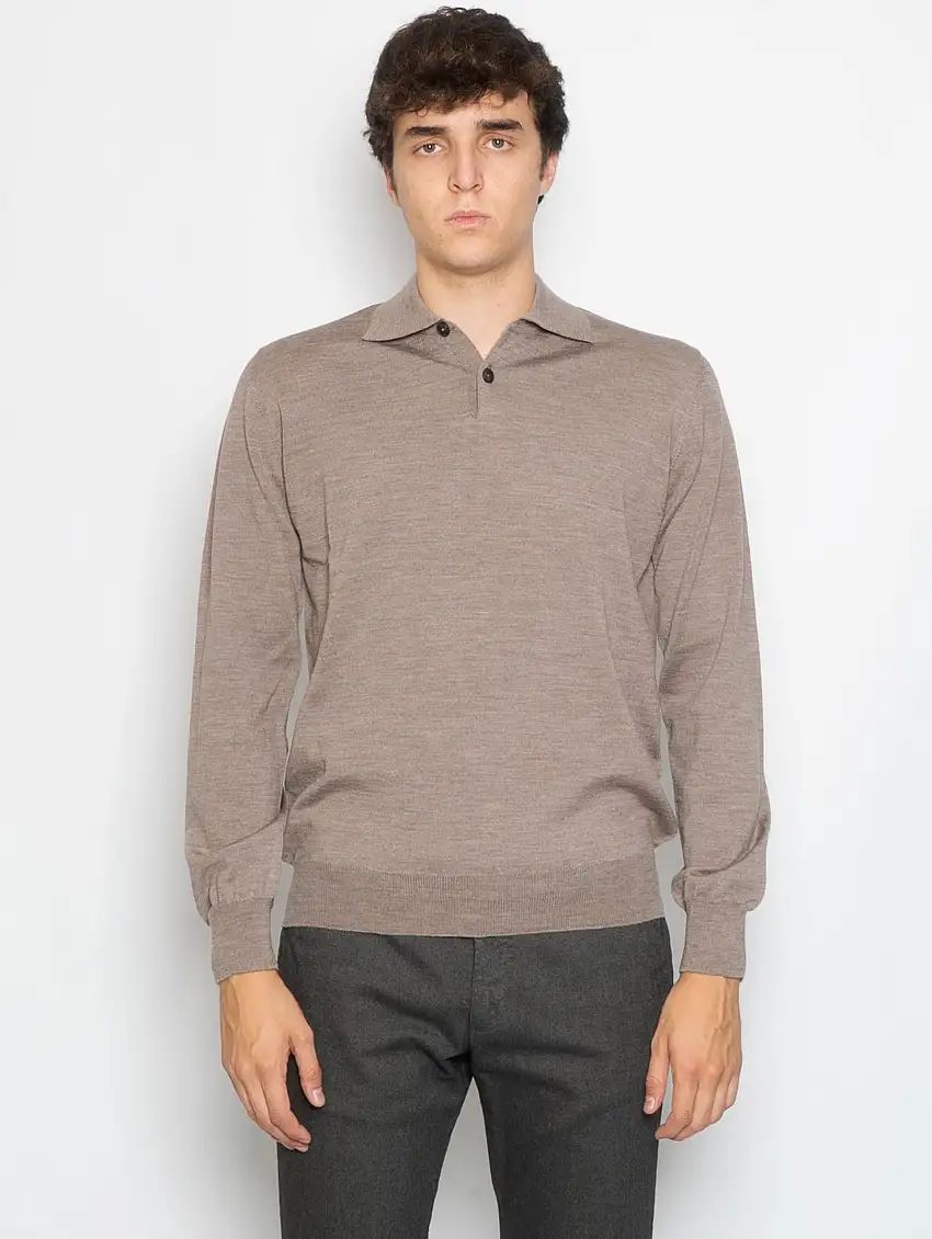 Polo con Due Bottoni Greige