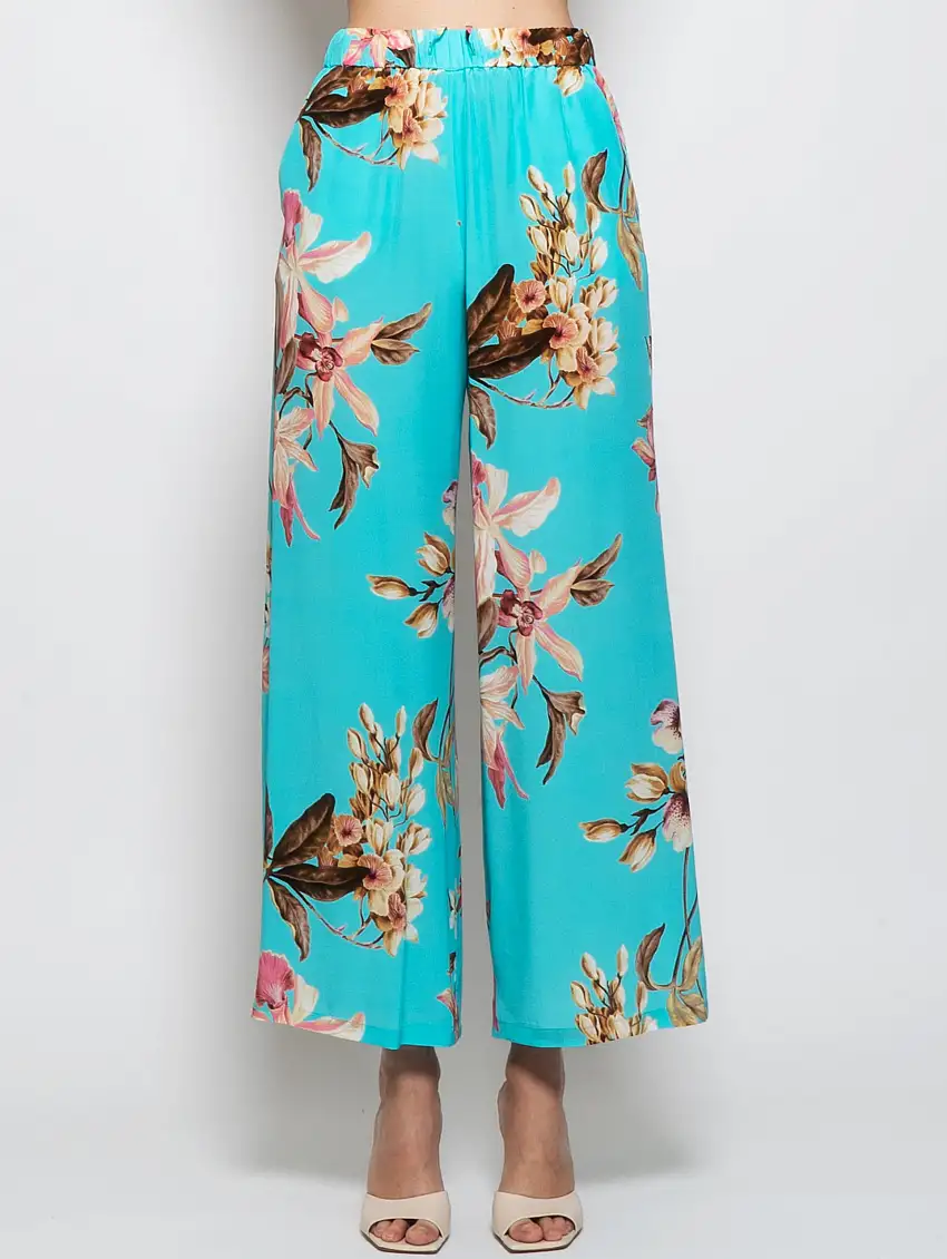 Pantaloni Stampa Floreale in Seta Multicolor