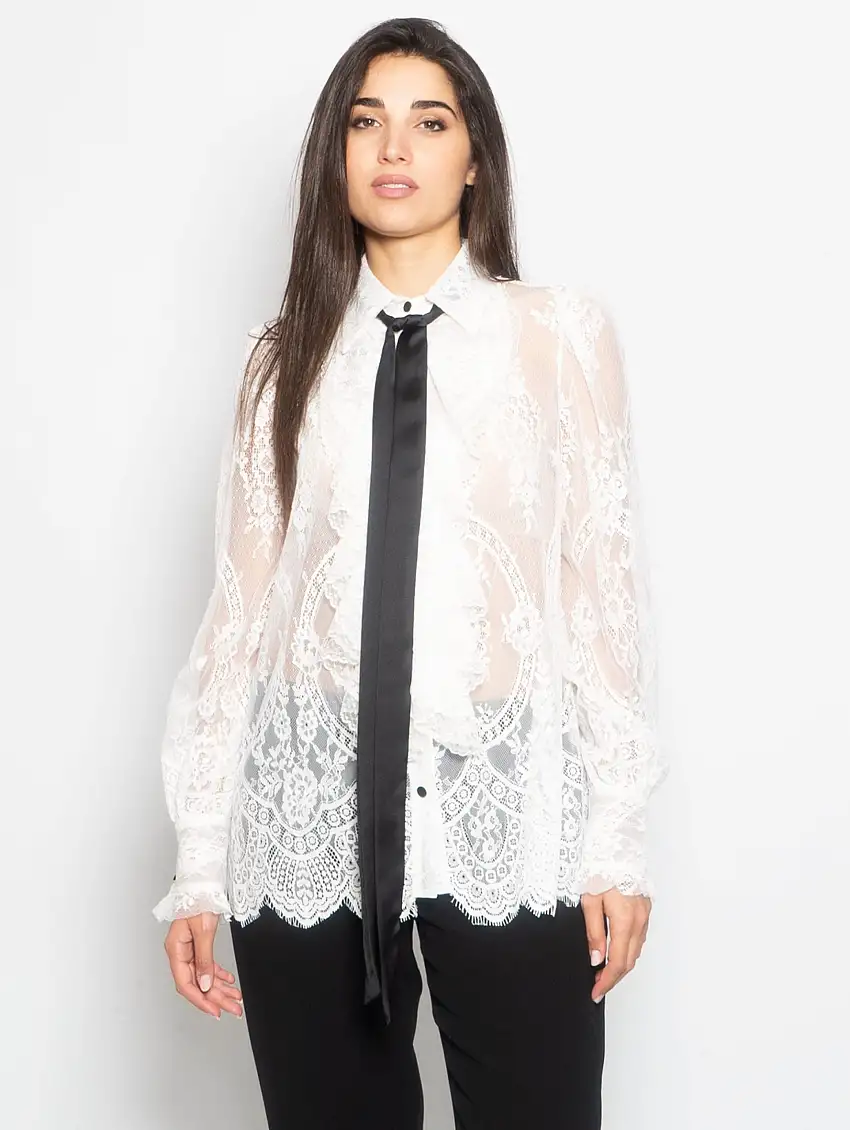 Camicia in Pizzo con Rouches Bianco