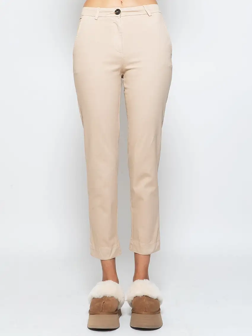 Pantalone Chino in Gabardina Stretch Beige