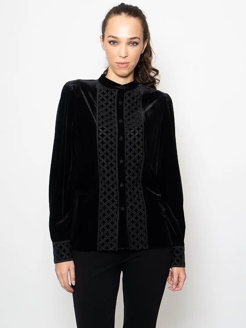 Camicia in Velluto con Macrame Nero