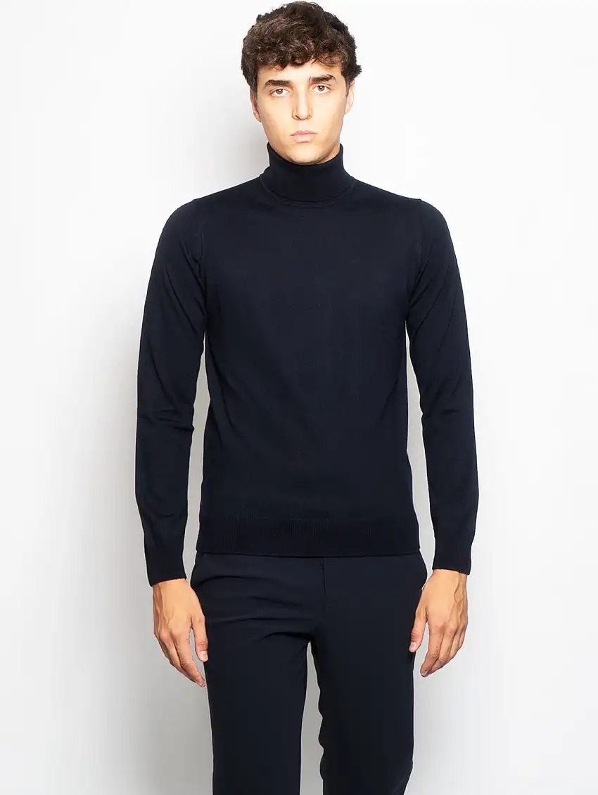 Maglia Collo Alto in Merinos Blu