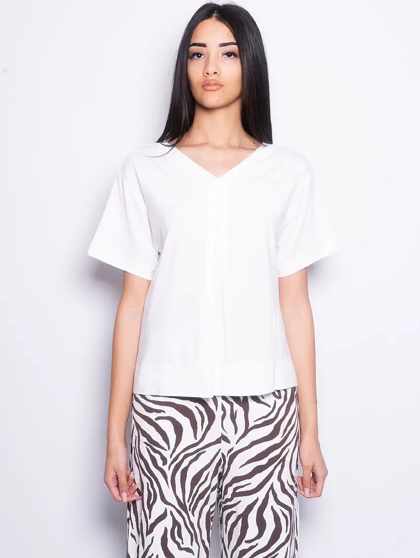 Blusa con Scollo a V in Jersey Bianco