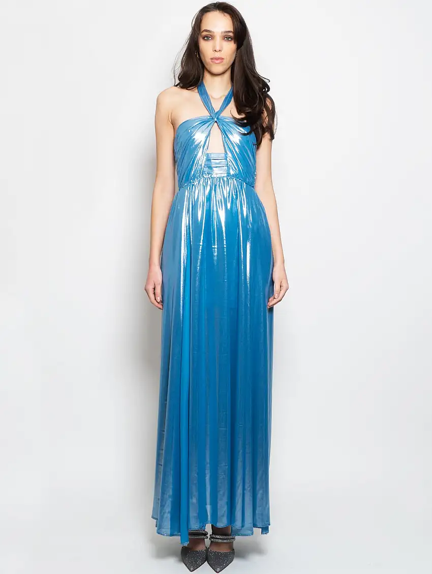 Abito Lungo Laminato Blu