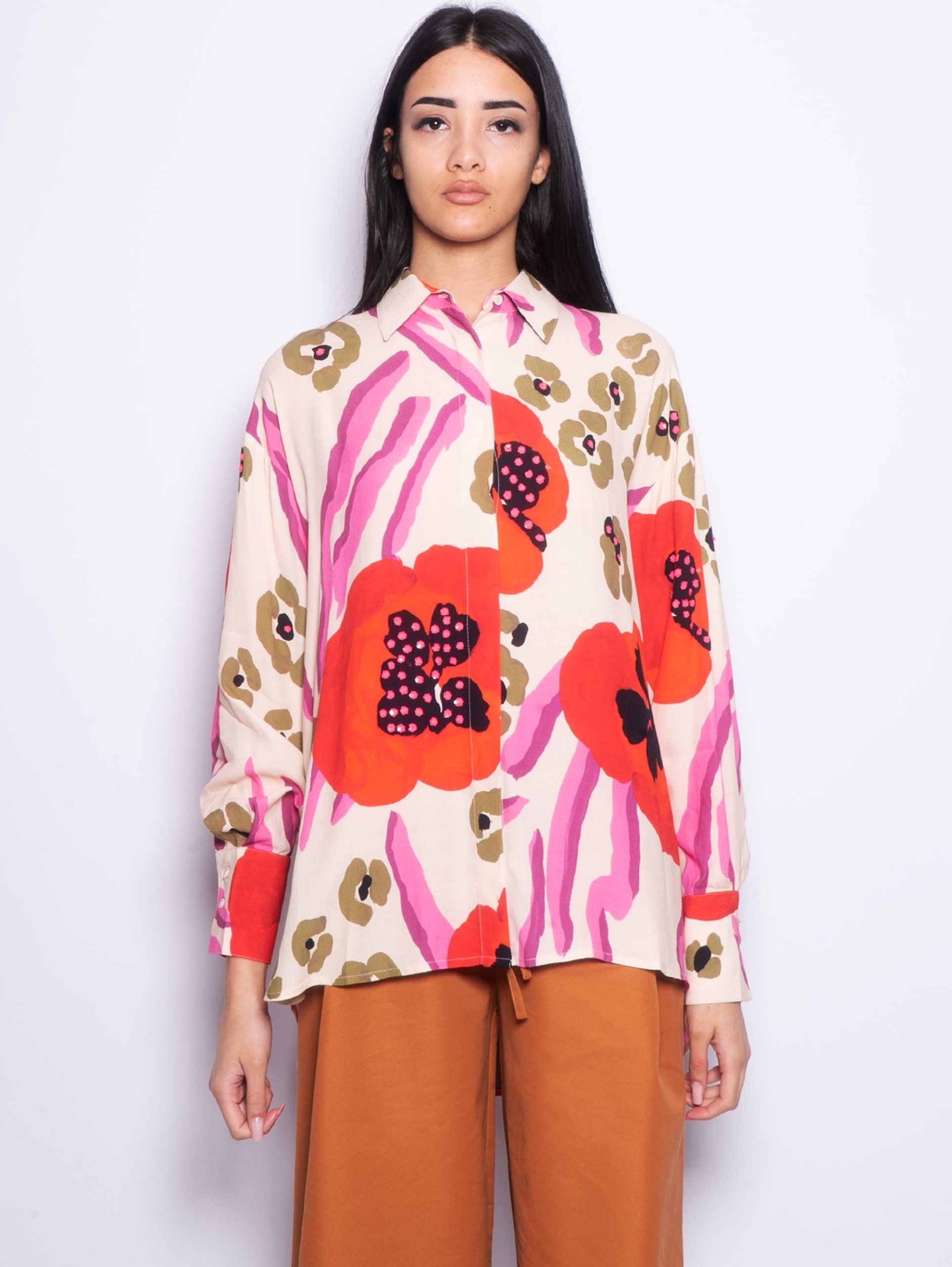 Camicia con Stampa Astratta e Paillettes Multicolor