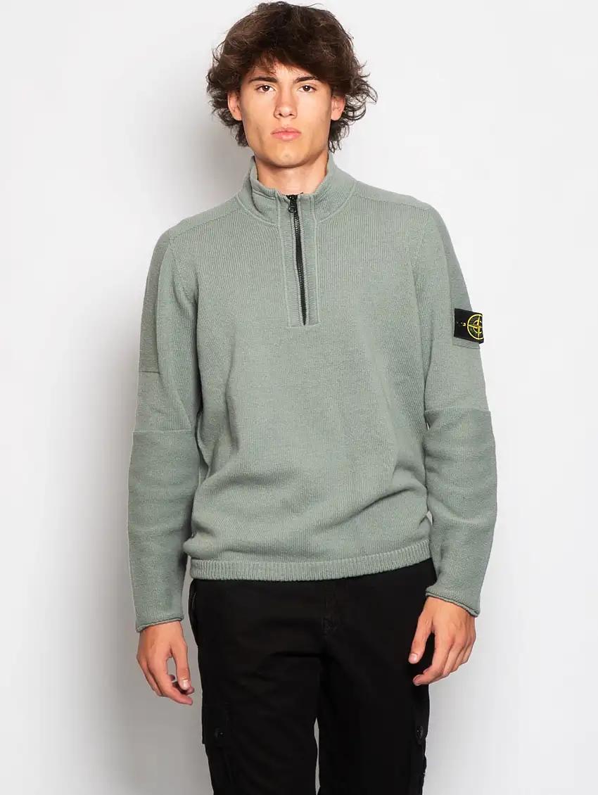 Maglia Mezza Zip Verde Salvia