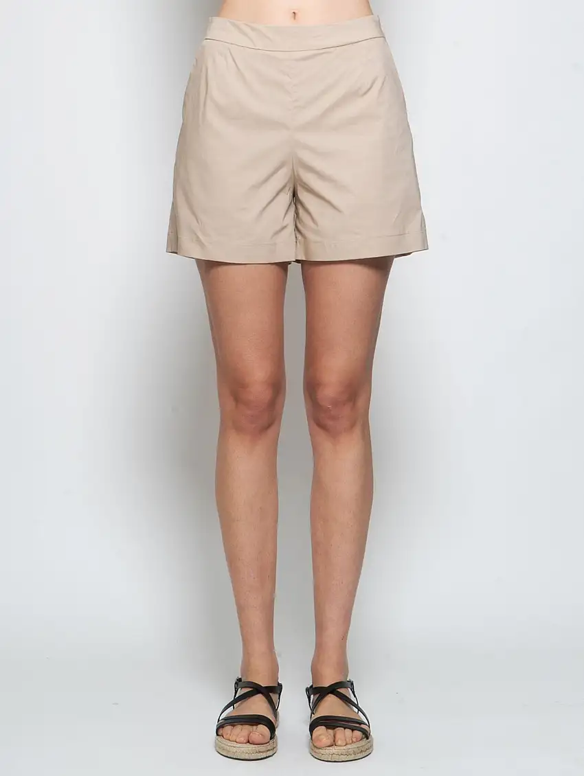 Shorts Vita Alta in Cotone Sabbia