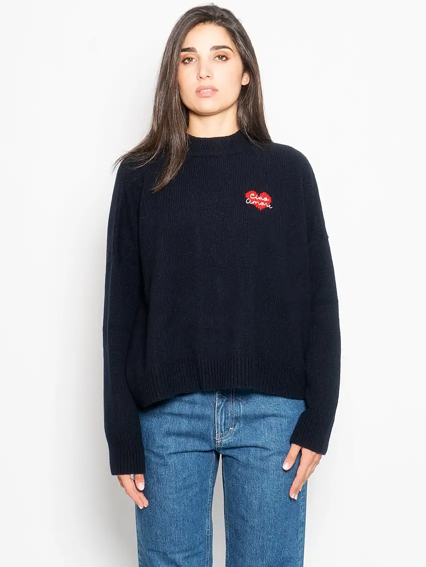 Maglia con Cuore e Ricamo Ciao Amore Blu