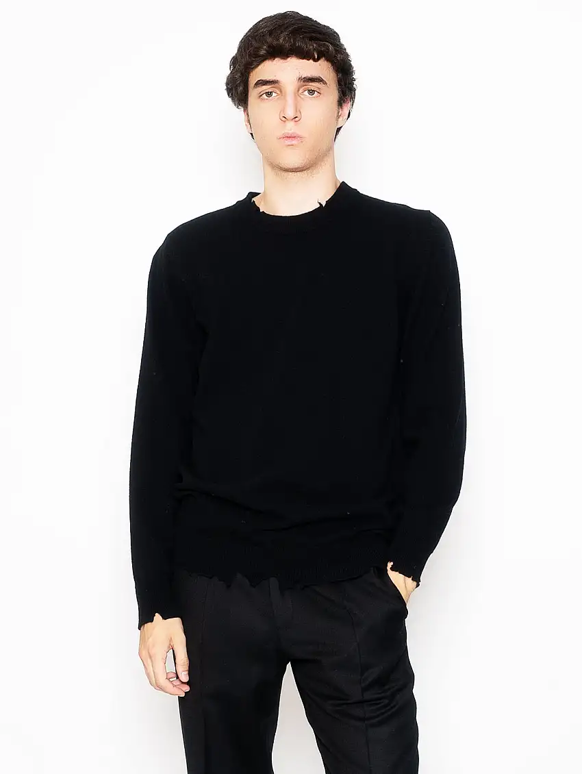 Maglia Girocollo con Orlo Tagliato Nero