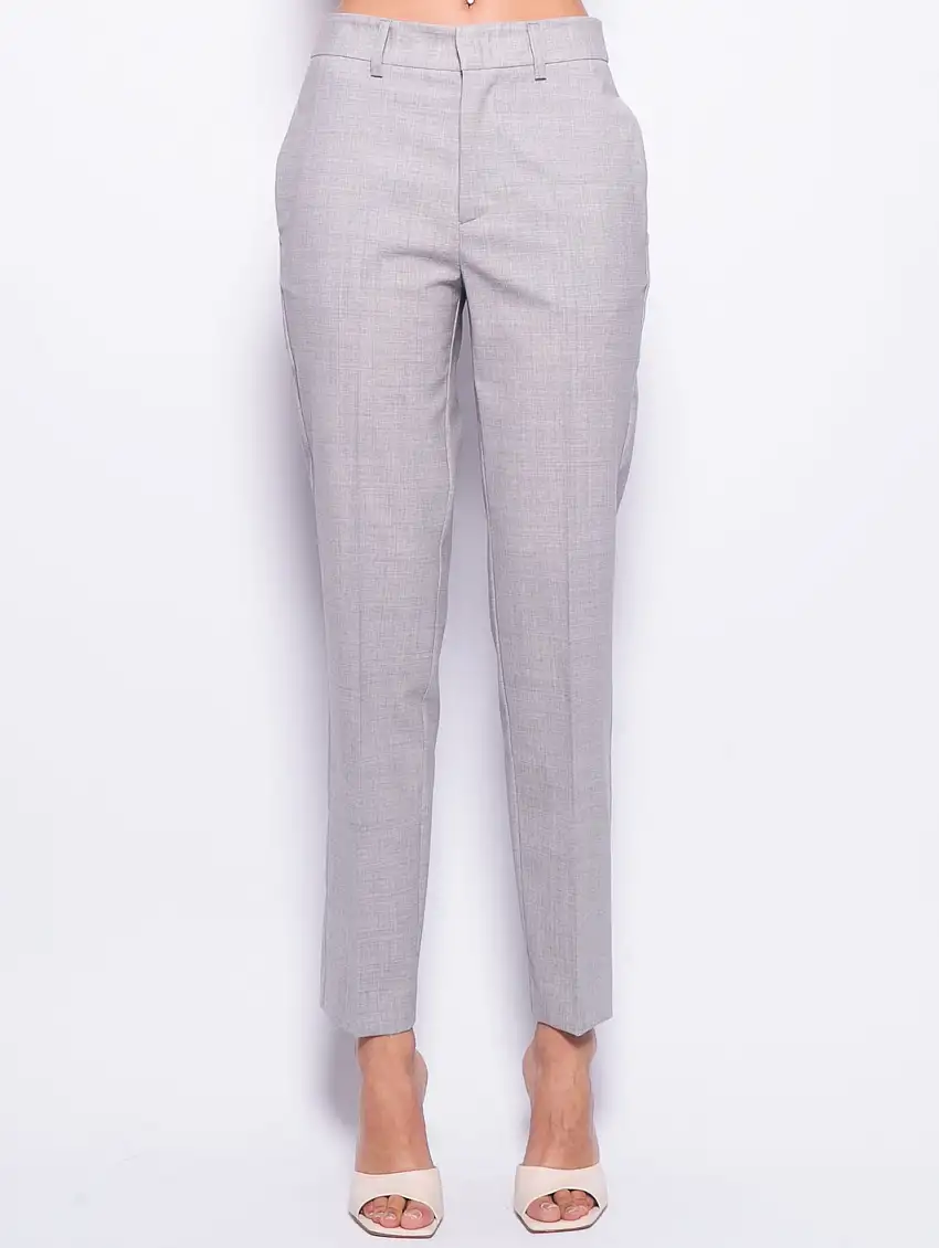 Pantaloni in Fresco Lana Grigio Mélange Chiaro