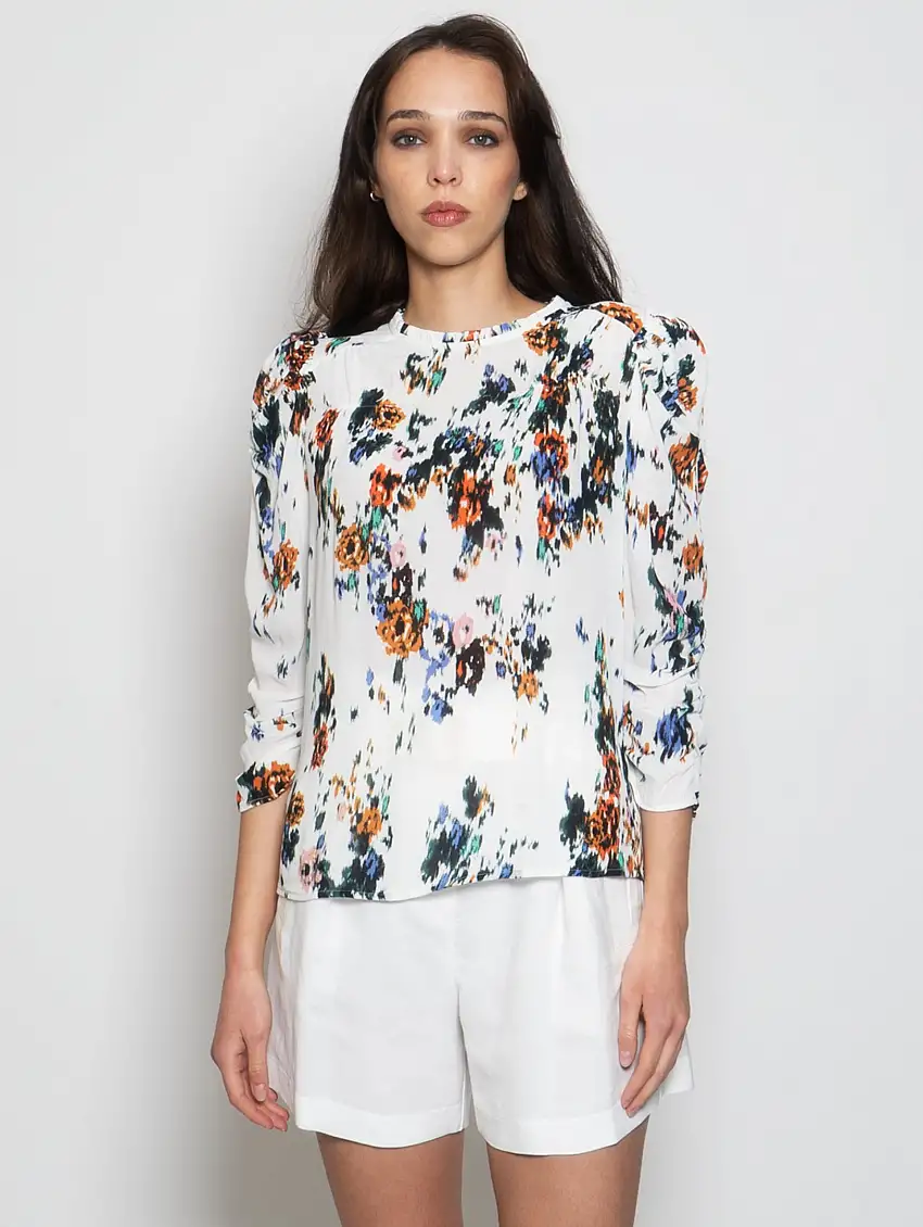 Top Stampato con Maniche Tre Quarti Avorio